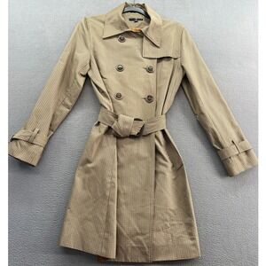 TeenFlo Jacket Womens Sz 8 Plaid Double Breasted Trench Coat Belted Tan